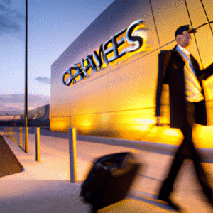 Un voyageur d'affaires en costume récupère ses bagages près d'un taxi devant l'aéroport Charles de Gaulle. La scène illustre la gestion des trajets professionnels et la facturation entre Paris et Roissy.