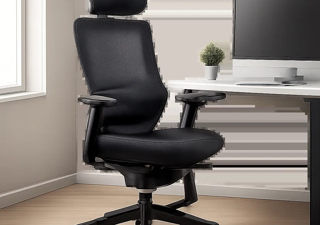 Illustration d’une chaise de bureau ergonomique dans un espace de travail moderne et épuré. L’image évoque le confort, les réglages et le maintien adaptés à un usage intensif.